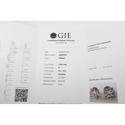 140 - A Pair of 18ct White Gold Diamond Ear Rings, the Diamonds are a Very Good Colour and Clarity, Colour... 