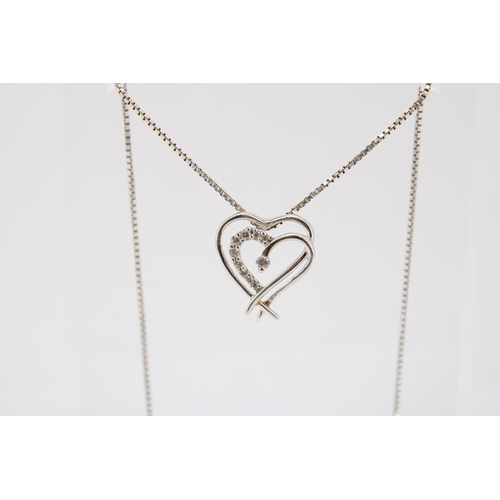 145 - A&nbsp;9ct White Gold Double Heart Pendant on a .925 Silver Chain, Heart approx. 16mm x 15mm, Chain ... 