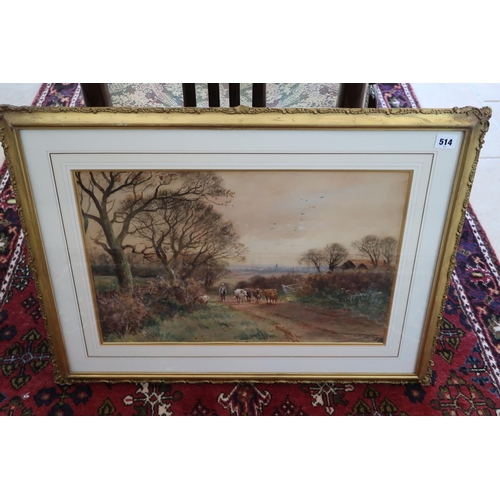 514 - A framed and glazed watercolour by listed artist H. C. Fox dated 1919