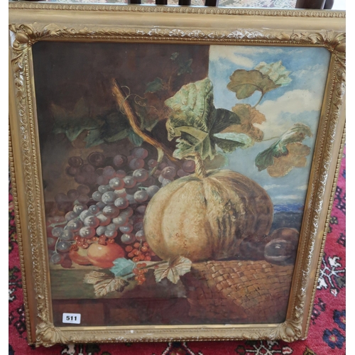 511 - A still life in gilt frame depicting Pumpkin and Fruit signed on reverse Alfred Edward Chalon, but p... 