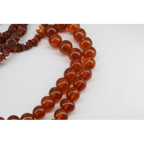 149 - A group of four assorted amber bead necklaces. Weight 161.28 grams&nbsp;