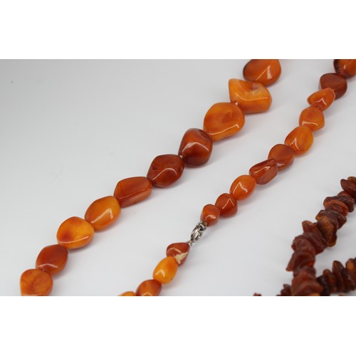 149 - A group of four assorted amber bead necklaces. Weight 161.28 grams&nbsp;