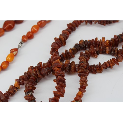 149 - A group of four assorted amber bead necklaces. Weight 161.28 grams&nbsp;