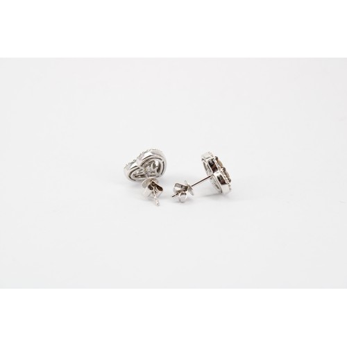56 - A pair of Le Vian diamond heart shape cluster ear studs. Stamped 14KT. Weight 3.91 grams