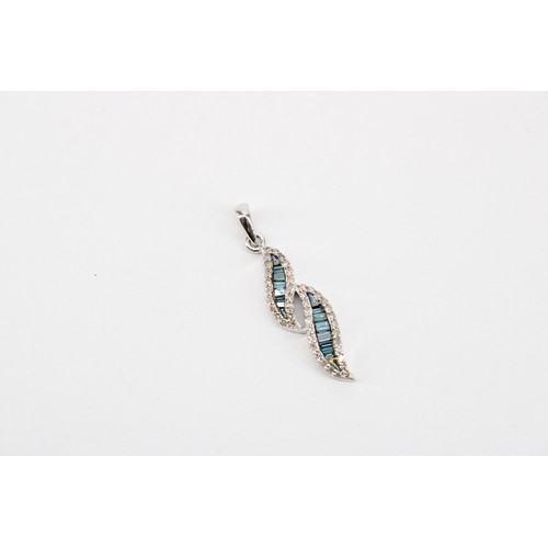 58 - An irradiated blue diamond and diamond pendant. Length 31mm. Stamped 10K. Weight 1.82 grams