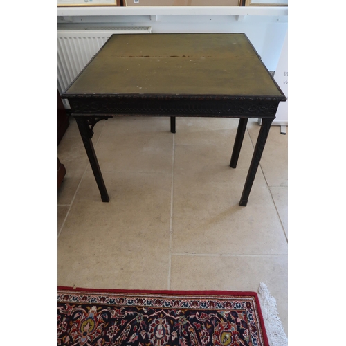  A Chinese Chippendale style mahogany fold over card table - needing some restoration