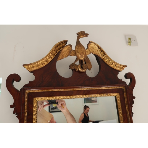  An early 19th century mahogany and gilt wall mirror surmounted by a HoHo bird - Height 118cm x Width... 