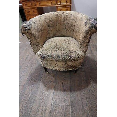  A 19th century tub chair on square tapering legs and brass casters - for restoration