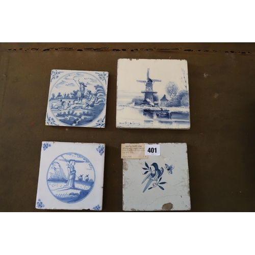  Four Delft tiles