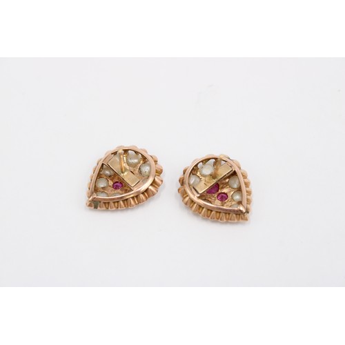 40 - A Pair of Victorian Style Rose Gold Pearl & Red Stone Set Earrings, Possibly Ruby, Test 9ct, 1.8... 