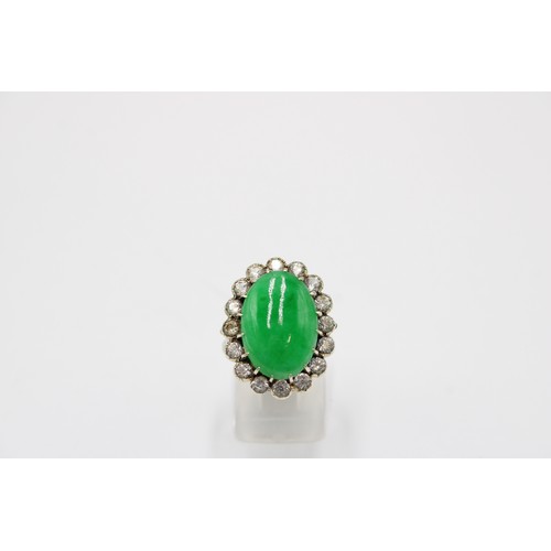 43 - An Early 20th Century 9ct Jade & White Stone Oval Cluster. 22mm x 17mm.&nbsp;Size: N Weight: 6g ... 