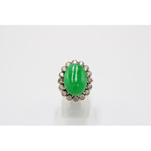 43 - An Early 20th Century 9ct Jade & White Stone Oval Cluster. 22mm x 17mm.&nbsp;Size: N Weight: 6g ... 