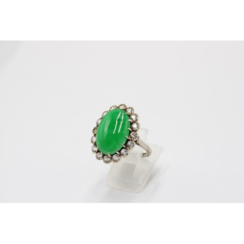 43 - An Early 20th Century 9ct Jade & White Stone Oval Cluster. 22mm x 17mm.&nbsp;Size: N Weight: 6g ... 