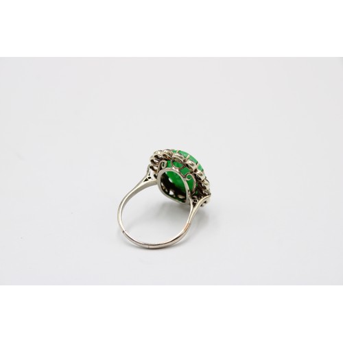 43 - An Early 20th Century 9ct Jade & White Stone Oval Cluster. 22mm x 17mm.&nbsp;Size: N Weight: 6g ... 