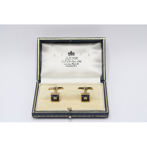 44 - A Pair of 18ct Yellow Gold (Tested) Sapphire and Diamond Cuff Links in an Original Fitted Case, Sapp... 