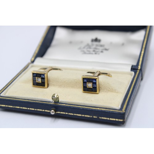 44 - A Pair of 18ct Yellow Gold (Tested) Sapphire and Diamond Cuff Links in an Original Fitted Case, Sapp... 