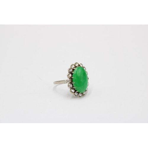43 - An Early 20th Century 9ct Jade & White Stone Oval Cluster. 22mm x 17mm.&nbsp;Size: N Weight: 6g ... 