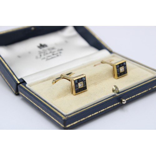 44 - A Pair of 18ct Yellow Gold (Tested) Sapphire and Diamond Cuff Links in an Original Fitted Case, Sapp... 
