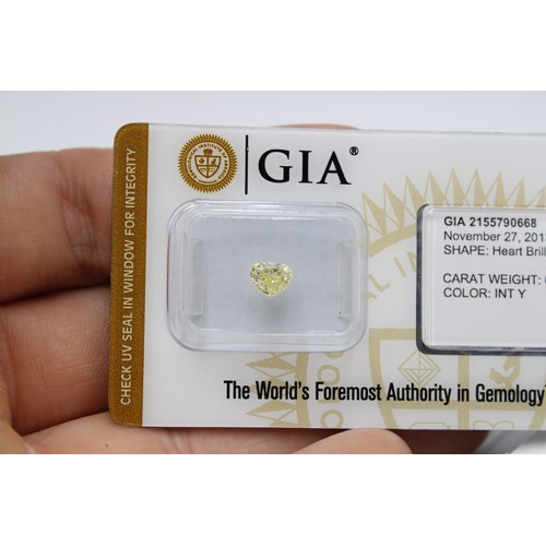 47 - A Natural Heart Shape Fancy Intense Yellow Diamond 0.54crts, Still Encapsulated&nbsp;In the GIA Card... 