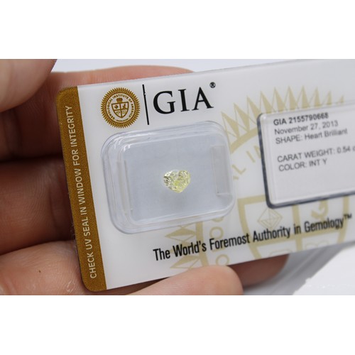 47 - A Natural Heart Shape Fancy Intense Yellow Diamond 0.54crts, Still Encapsulated&nbsp;In the GIA Card... 