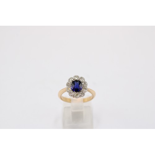 49 - A Vintage 18ct Yellow Gold Sapphire and Diamond Ring, Sapphire is a Very Good&nbsp;Colour, Diamonds ... 