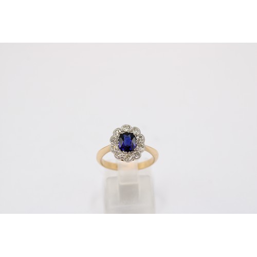 49 - A Vintage 18ct Yellow Gold Sapphire and Diamond Ring, Sapphire is a Very Good&nbsp;Colour, Diamonds ... 