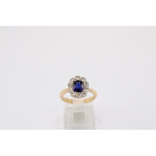 49 - A Vintage 18ct Yellow Gold Sapphire and Diamond Ring, Sapphire is a Very Good&nbsp;Colour, Diamonds ... 