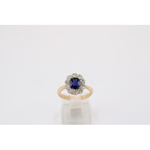 49 - A Vintage 18ct Yellow Gold Sapphire and Diamond Ring, Sapphire is a Very Good&nbsp;Colour, Diamonds ... 