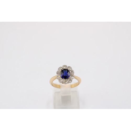 49 - A Vintage 18ct Yellow Gold Sapphire and Diamond Ring, Sapphire is a Very Good&nbsp;Colour, Diamonds ... 