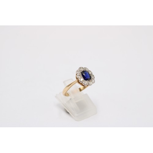49 - A Vintage 18ct Yellow Gold Sapphire and Diamond Ring, Sapphire is a Very Good&nbsp;Colour, Diamonds ... 