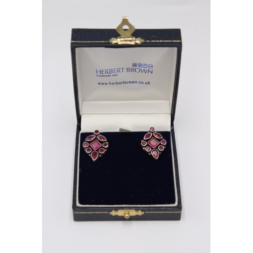 52 - A Pair of Vintage Art Deco Silver and Ruby Ear Rings, Rubies are a Good Colour&nbsp;And Well Matched... 