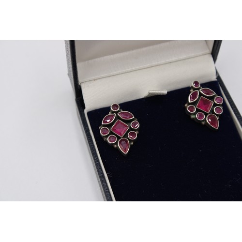 52 - A Pair of Vintage Art Deco Silver and Ruby Ear Rings, Rubies are a Good Colour&nbsp;And Well Matched... 