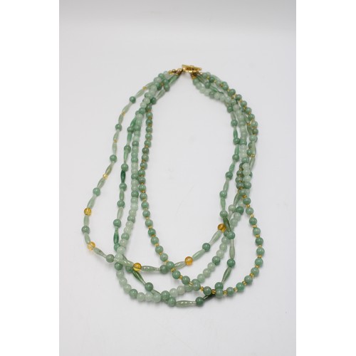50 - A Vintage 4 Strand Jade Necklace with a Yellow Metal Clasp, approx. 52cms Long