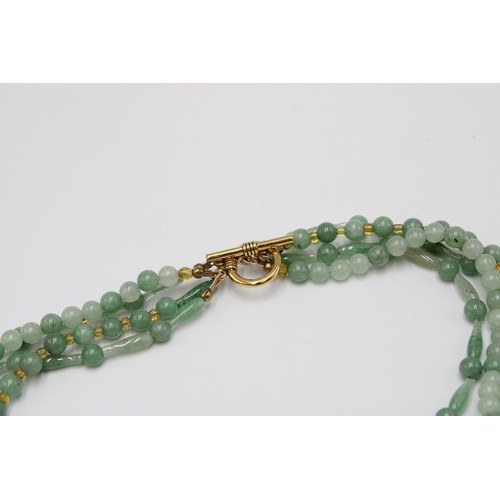 50 - A Vintage 4 Strand Jade Necklace with a Yellow Metal Clasp, approx. 52cms Long
