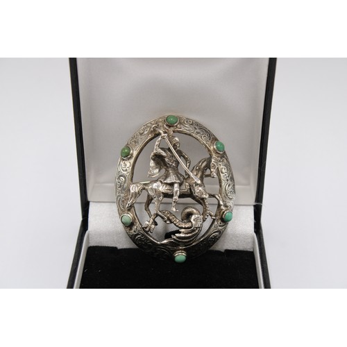 53 - A Large Silver Brooch Depicting St George and the Dragon, Hallmarked London&nbsp;1957, Head Size app... 