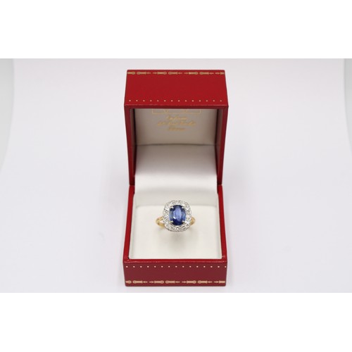 54 - An 18ct Yellow Gold Fully Hallmarked Ceylon Sapphire and Diamond Ring, Sapphire Is 10.2mm x 8.06mm (... 