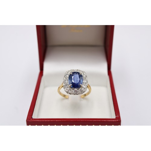 54 - An 18ct Yellow Gold Fully Hallmarked Ceylon Sapphire and Diamond Ring, Sapphire Is 10.2mm x 8.06mm (... 