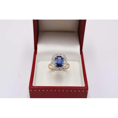 54 - An 18ct Yellow Gold Fully Hallmarked Ceylon Sapphire and Diamond Ring, Sapphire Is 10.2mm x 8.06mm (... 