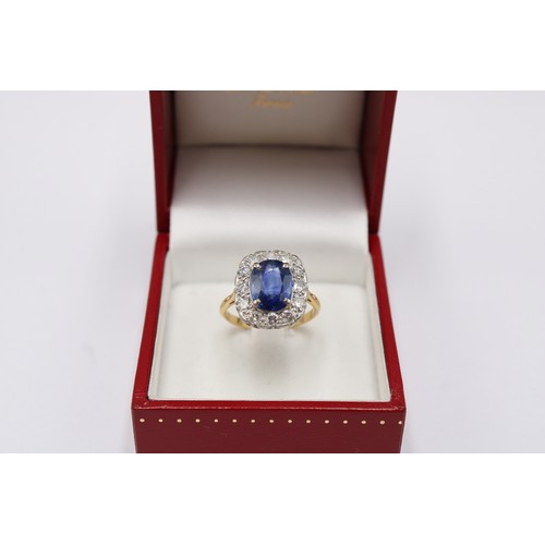 54 - An 18ct Yellow Gold Fully Hallmarked Ceylon Sapphire and Diamond Ring, Sapphire Is 10.2mm x 8.06mm (... 