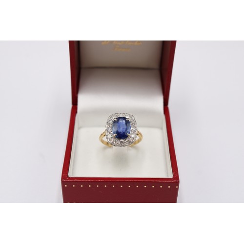 54 - An 18ct Yellow Gold Fully Hallmarked Ceylon Sapphire and Diamond Ring, Sapphire Is 10.2mm x 8.06mm (... 