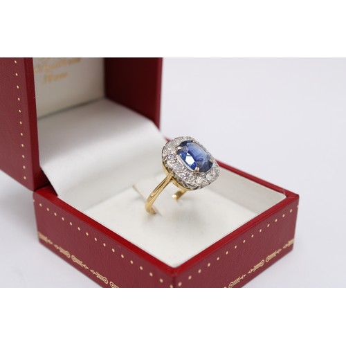54 - An 18ct Yellow Gold Fully Hallmarked Ceylon Sapphire and Diamond Ring, Sapphire Is 10.2mm x 8.06mm (... 