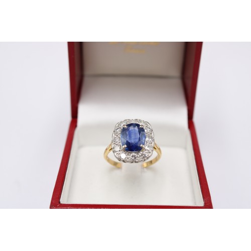 54 - An 18ct Yellow Gold Fully Hallmarked Ceylon Sapphire and Diamond Ring, Sapphire Is 10.2mm x 8.06mm (... 