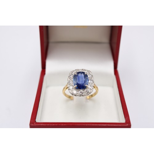 54 - An 18ct Yellow Gold Fully Hallmarked Ceylon Sapphire and Diamond Ring, Sapphire Is 10.2mm x 8.06mm (... 
