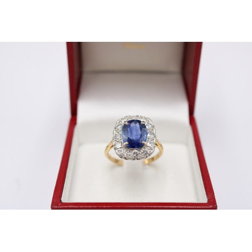54 - An 18ct Yellow Gold Fully Hallmarked Ceylon Sapphire and Diamond Ring, Sapphire Is 10.2mm x 8.06mm (... 