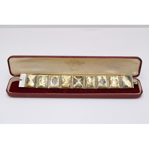 59 - A White Metal Mother of Pearl Bracelet Depicting Hand Painted Persian Scenes, Approx. 18cms Long not... 