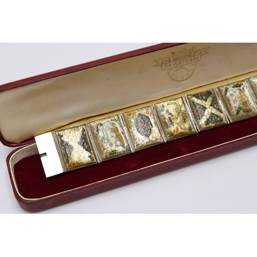 59 - A White Metal Mother of Pearl Bracelet Depicting Hand Painted Persian Scenes, Approx. 18cms Long not... 