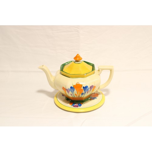  A Circa 1930/40's Clarice Cliff Bizarre 'Crocus' pattern teapot & Plate hand-painted with sprays... 