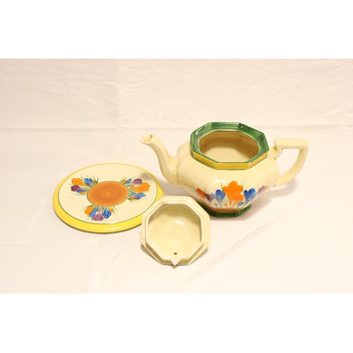  A Circa 1930/40's Clarice Cliff Bizarre 'Crocus' pattern teapot & Plate hand-painted with sprays... 