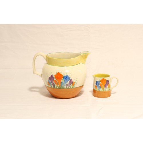  A Circa 1930/40's Clarice Cliff Crocus Pattern Jug & Creamer, Hand-painted with sprays of crocus... 