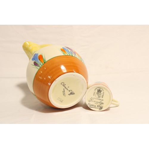 A Circa 1930/40's Clarice Cliff Crocus Pattern Jug & Creamer, Hand-painted with sprays of crocus... 
